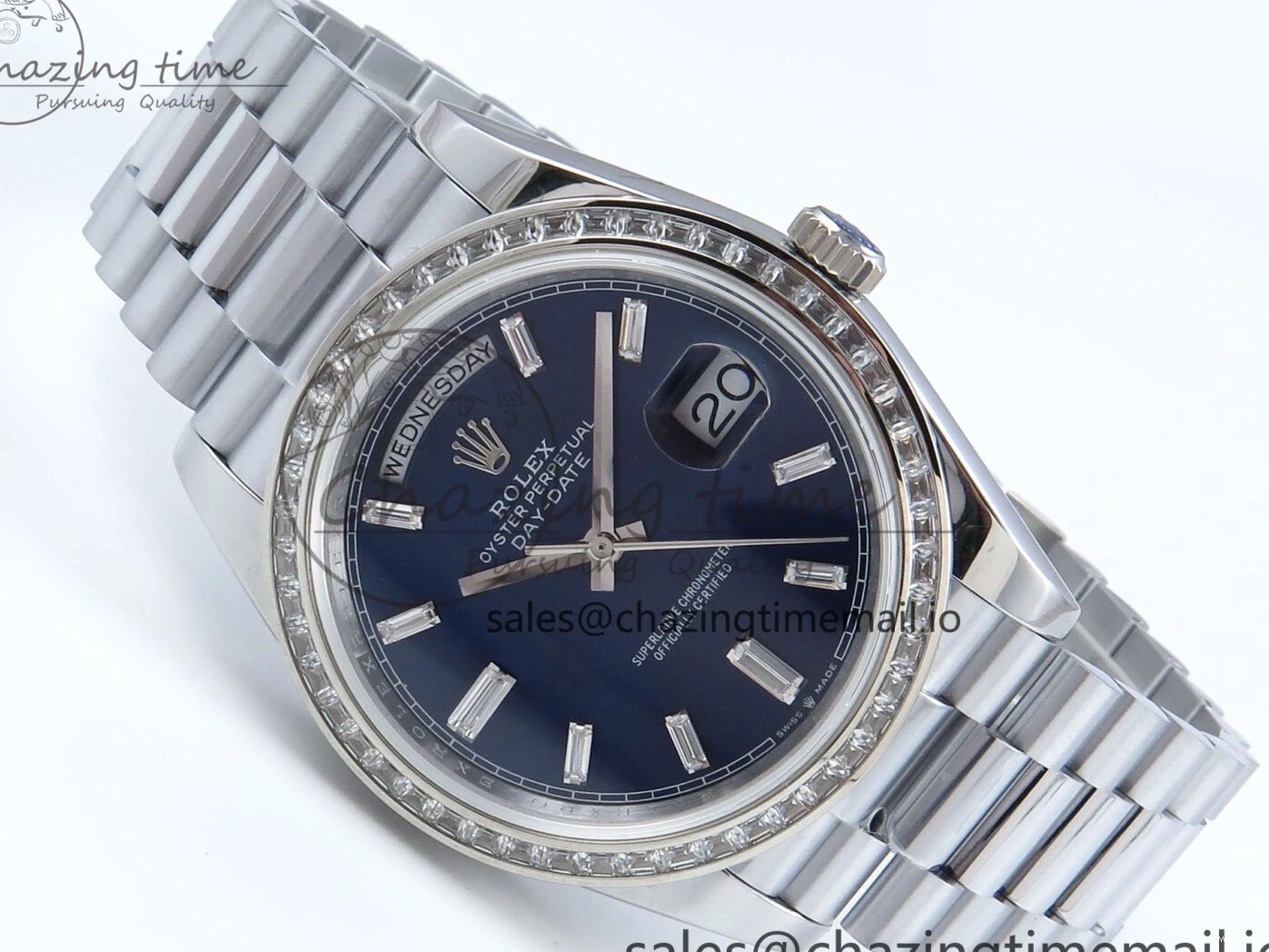 40 Blue Bezel Best 1:1 (Gain Weight) Diamonds Edition SS A2836 Crystal V5 DayDate Dial President Bracelet QF on 0310